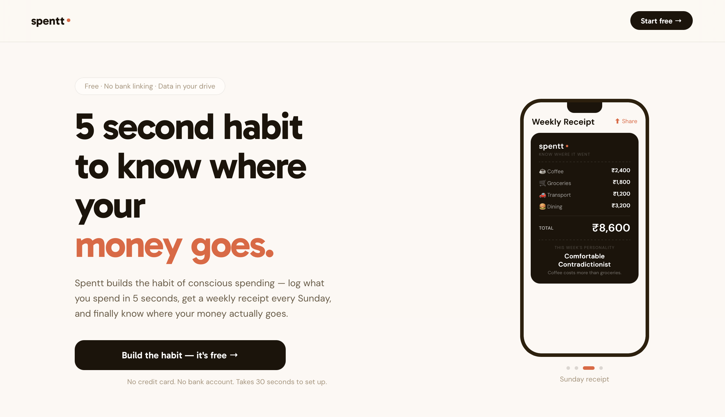 Spentt — Free Expense Tracker | Know Where It Went homepage preview